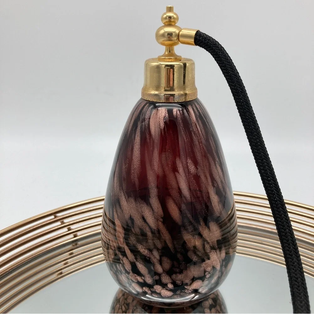 Vintage Empty Atomizer Bottle with Tassel - Sparkly Brushstroke Pattern Glass